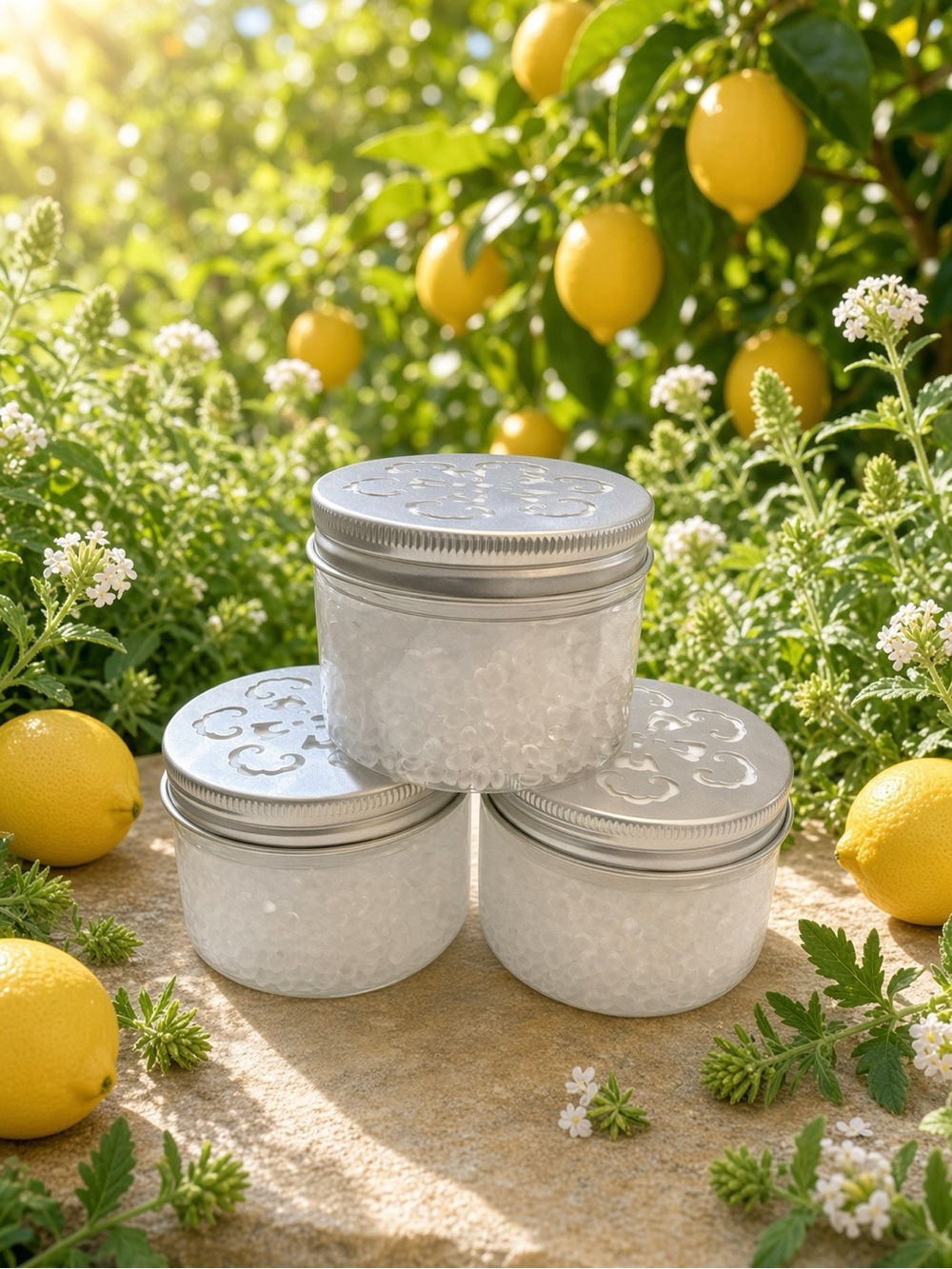 (3) Lemon Verbena Odor Eliminator Aroma Bead Jar | Litter Trash Closet Bath